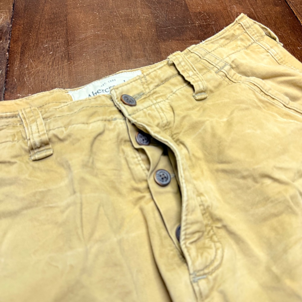 Abercrombie Fitch distressed Cargo Shorts Mens 36/38 Tan Button Fly Utility VTG - Picture 4 of 11